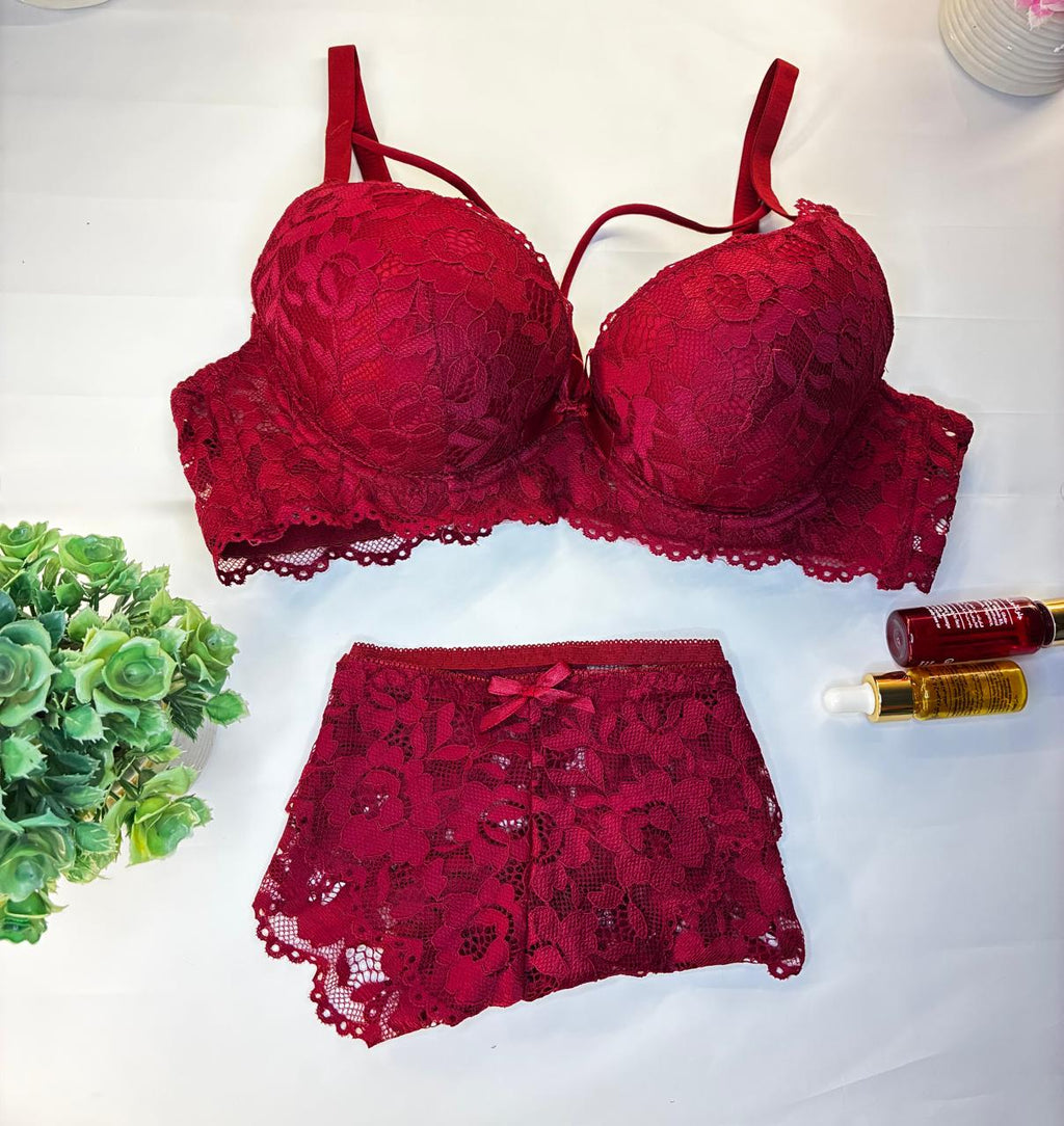 Floral Lace Push Up Bra & Panty Set Luxury