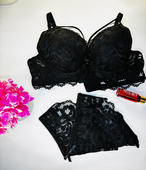 Floral Lace Push Up Bra & Panty Set Luxury