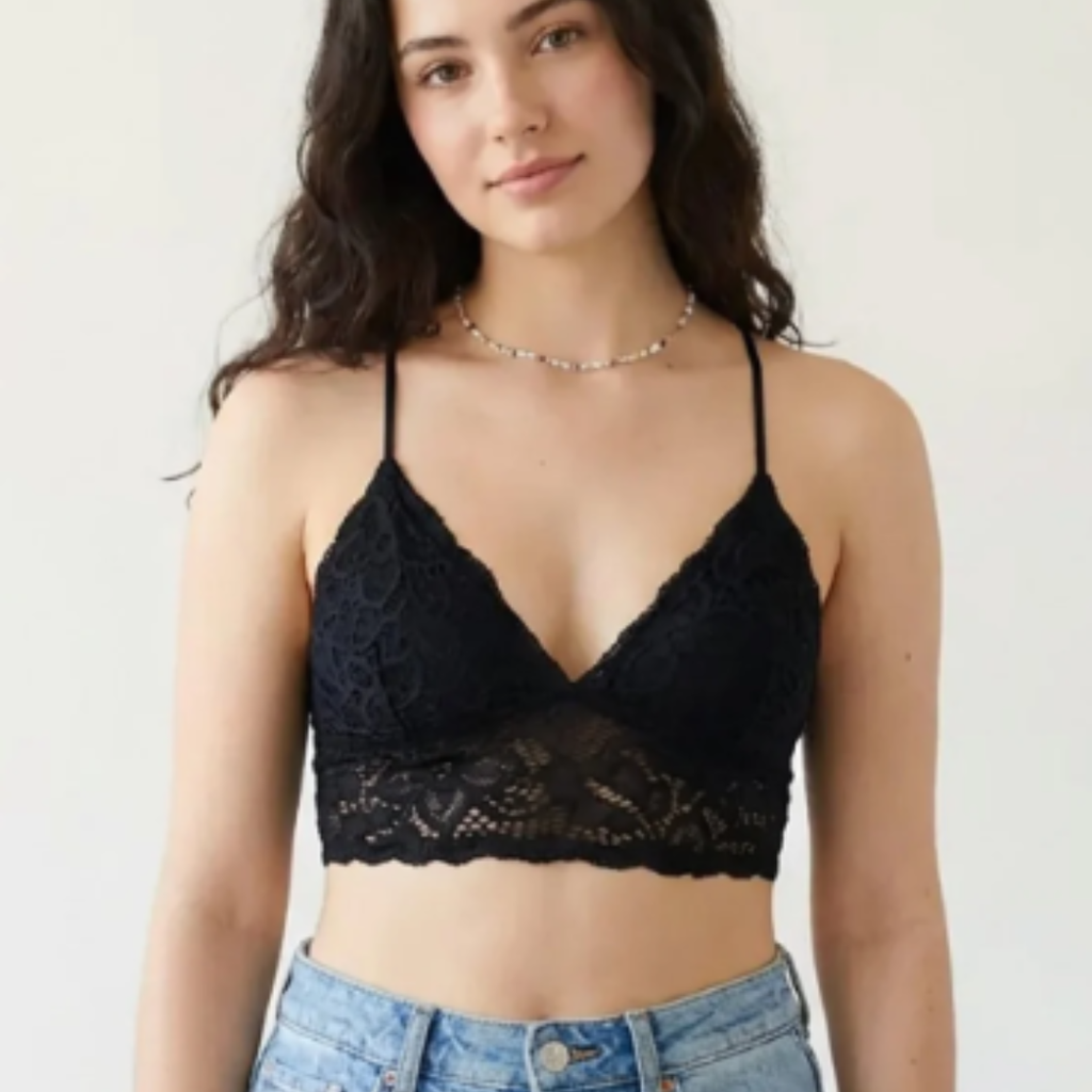 Crop Top Bra, Cross Back Lingerie Lace Bralette