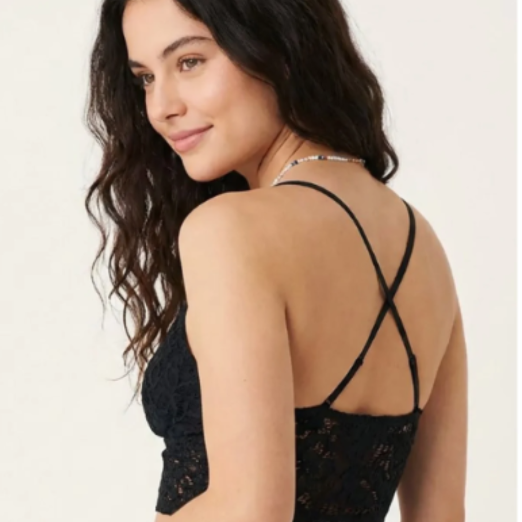 Crop Top Bra, Cross Back Lingerie Lace Bralette