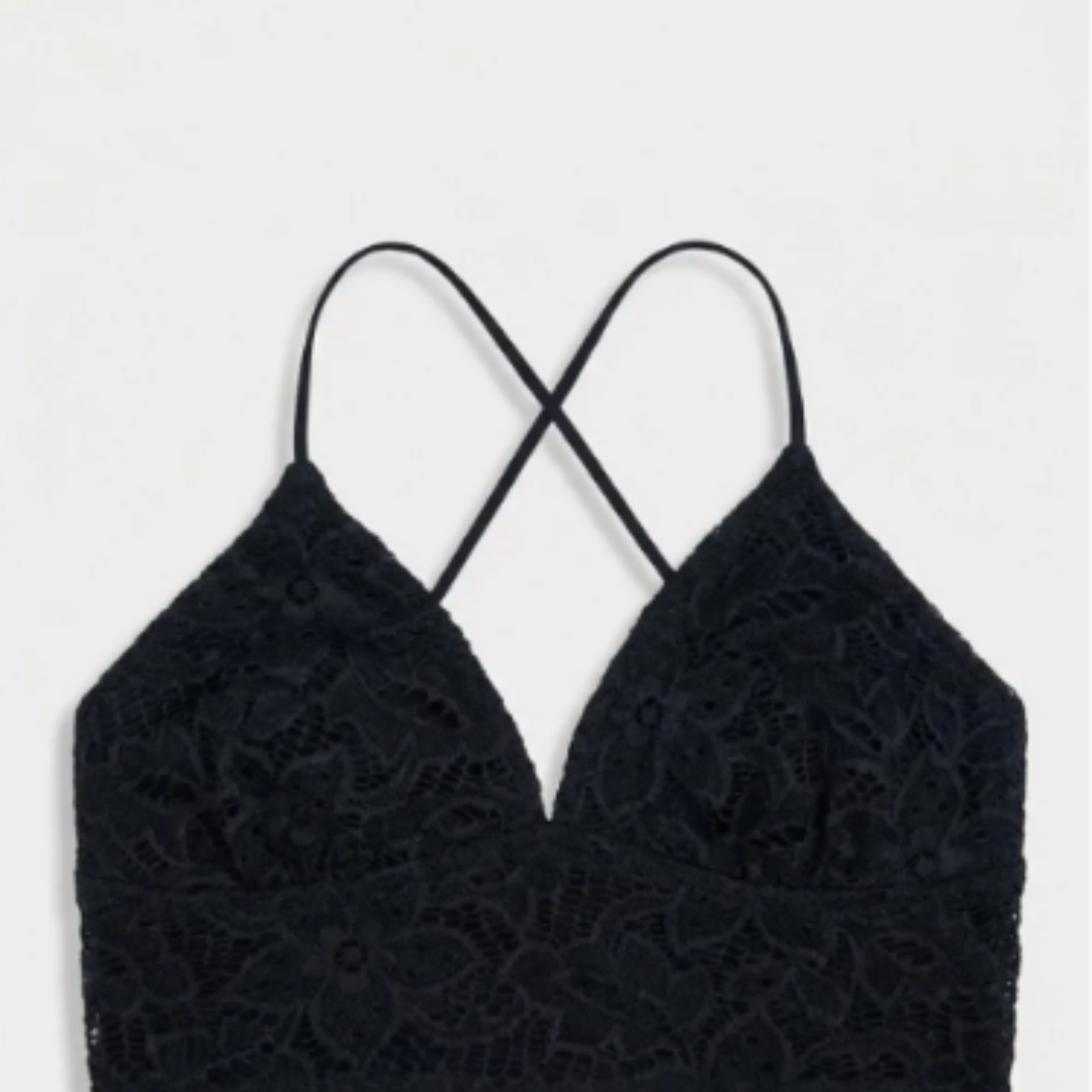 Crop Top Bra, Cross Back Lingerie Lace Bralette