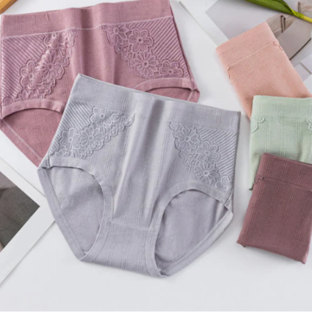 Brief Panties Soft Breathable Full Coverage Lace Trim Underwear