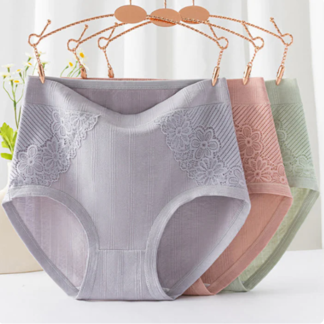 Brief Panties Soft Breathable Full Coverage Lace Trim Underwear
