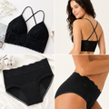 Black Lace Bralette & Panty Set Soft Comfortable Bra and Matching Briefs