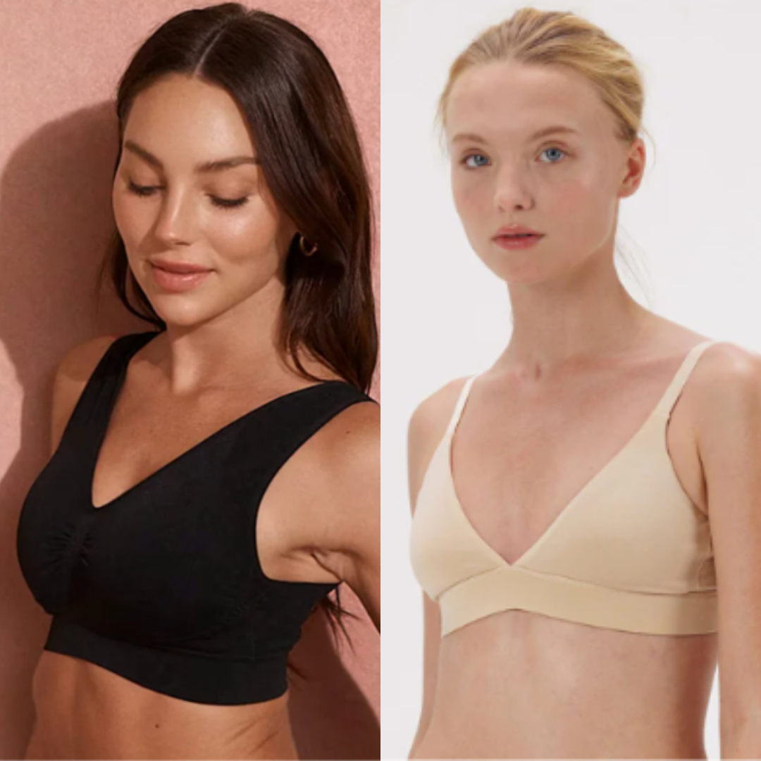 Packof 2 Seamless Wireless Bralette Set Soft Stretch V-Neck Comfort Bras Everyday Lightweight