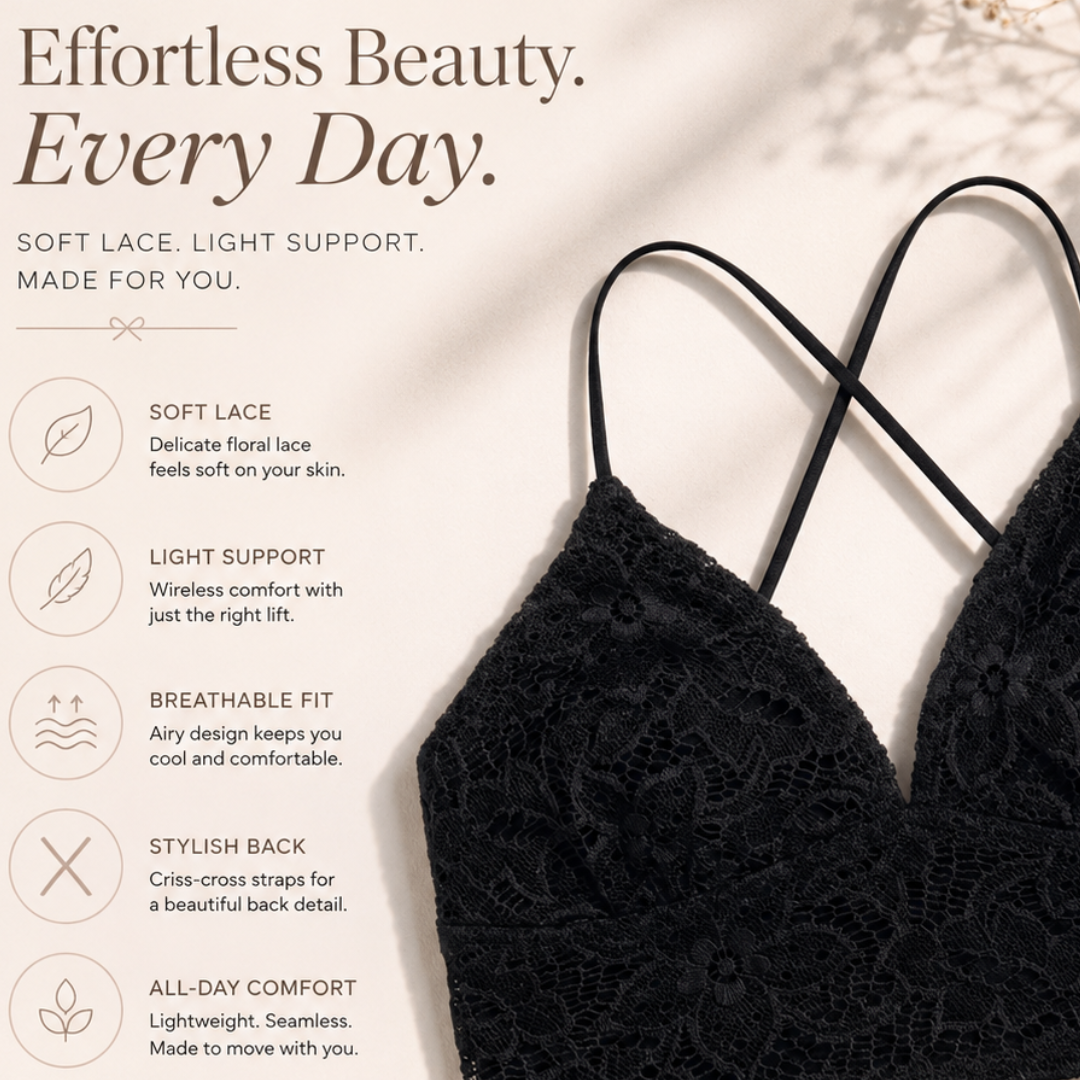 Crop Top Bra, Cross Back Lingerie Lace Bralette