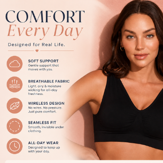 Soft Stretch V-Neck Bralette, Full Coverage Everyday Support Bra