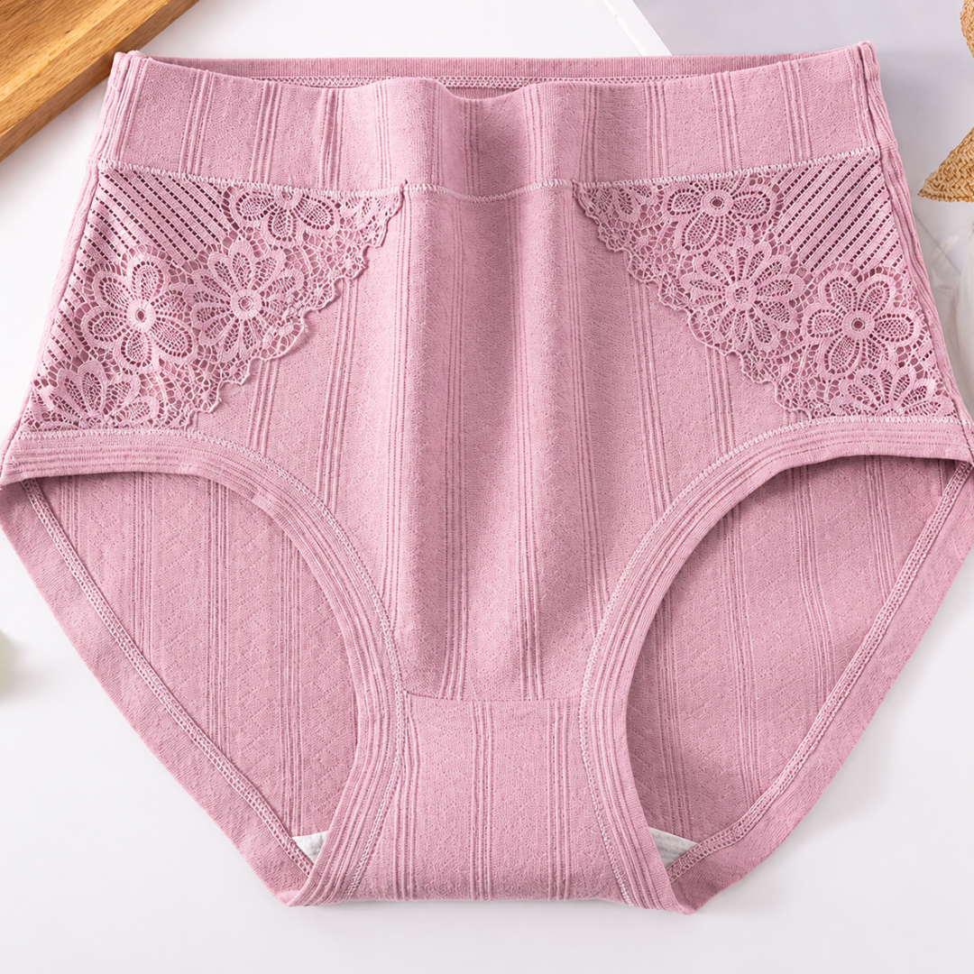 Brief Panties Soft Breathable Full Coverage Lace Trim Underwear