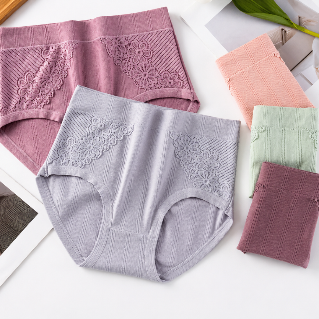 Brief Panties Soft Breathable Full Coverage Lace Trim Underwear