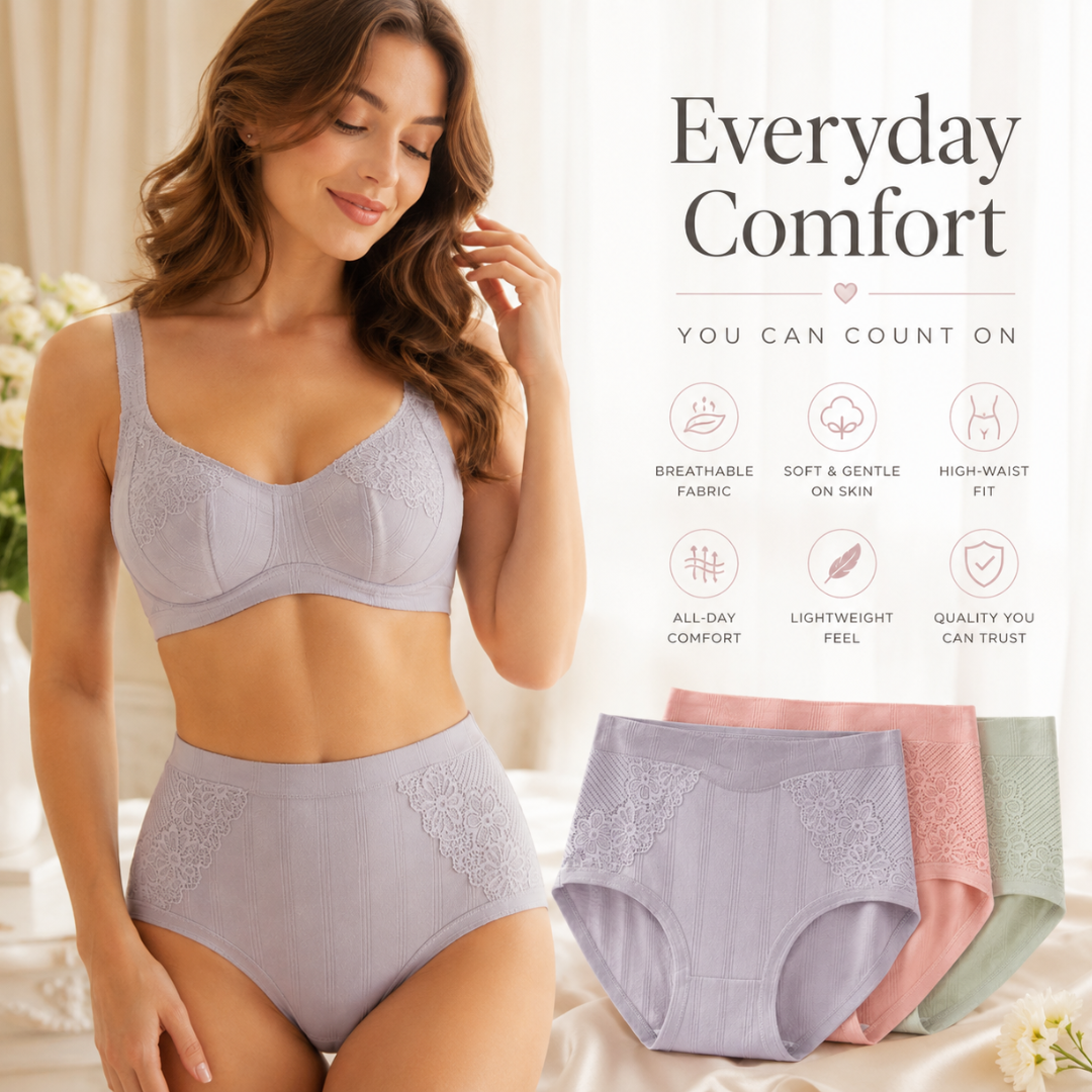 Brief Panties Soft Breathable Full Coverage Lace Trim Underwear