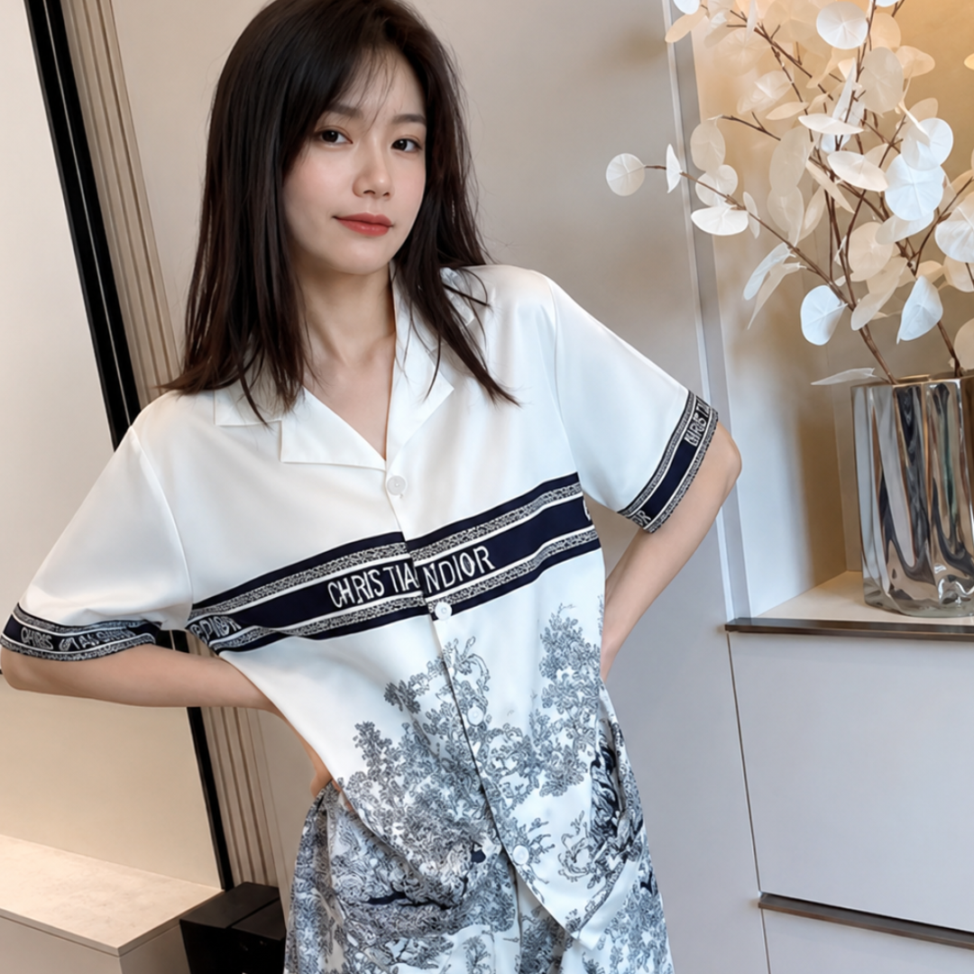 Soft Button Down Short Sleeve Sleepwear with Long Pants Breathable Lightweight Loungewear