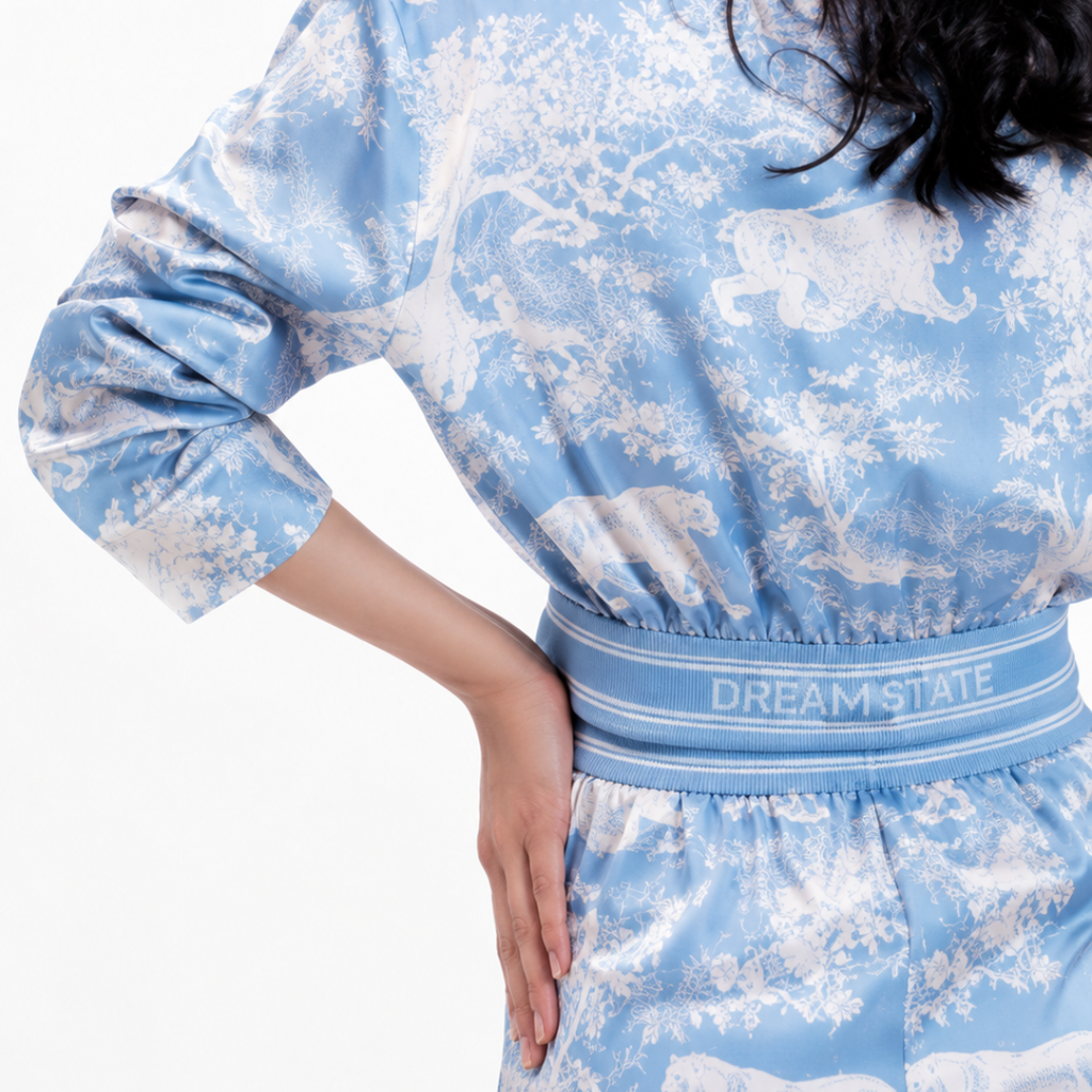 Loungewear 2 Piece Nightwear Blue Floral Print with Elastic Waist Pants