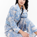 Loungewear 2 Piece Nightwear Blue Floral Print with Elastic Waist Pants