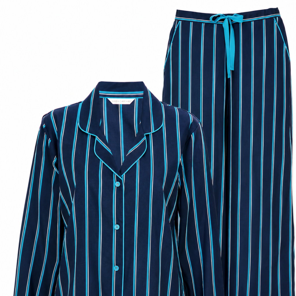 Satin Stripe Pajama Set  Long Sleeve Button Down Sleepwear