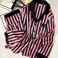 Satin Stripe Pajama Set  Long Sleeve Button Down Sleepwear