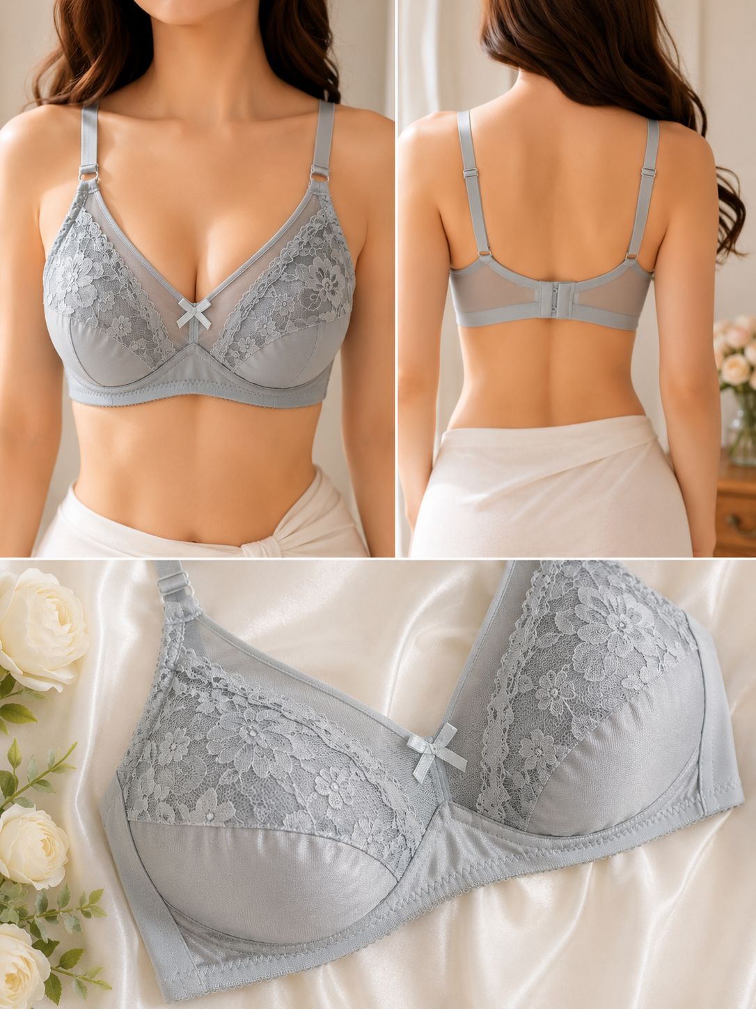 Lace Full Coverage Wireless Bra Soft Support Non-Padded Everyday Comfort