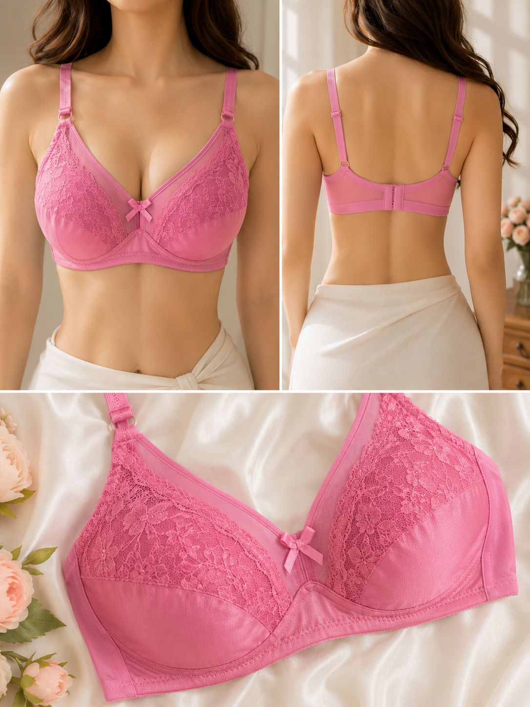 Lace Full Coverage Wireless Bra Soft Support Non-Padded Everyday Comfort