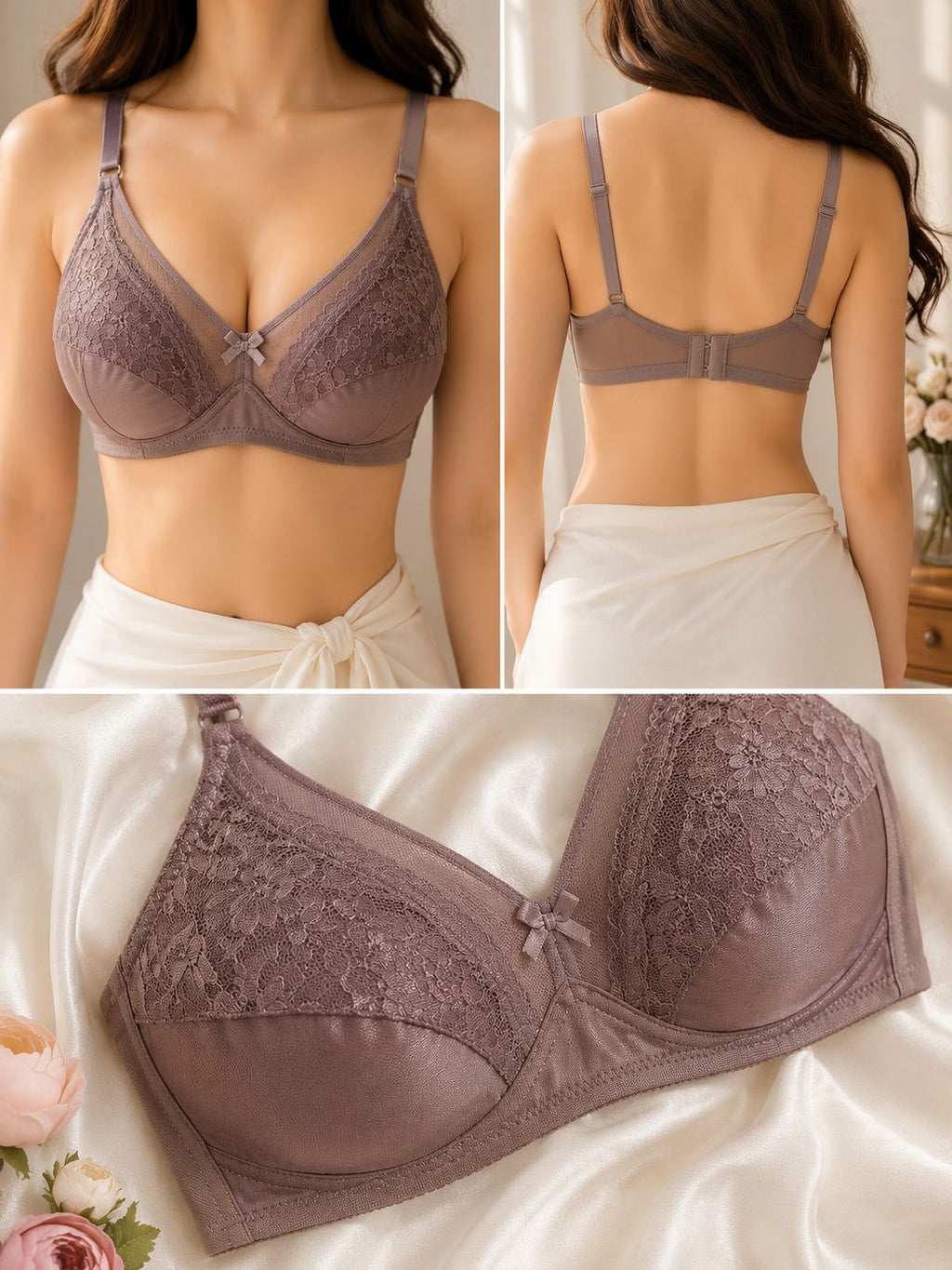 Lace Full Coverage Wireless Bra Soft Support Non-Padded Everyday Comfort