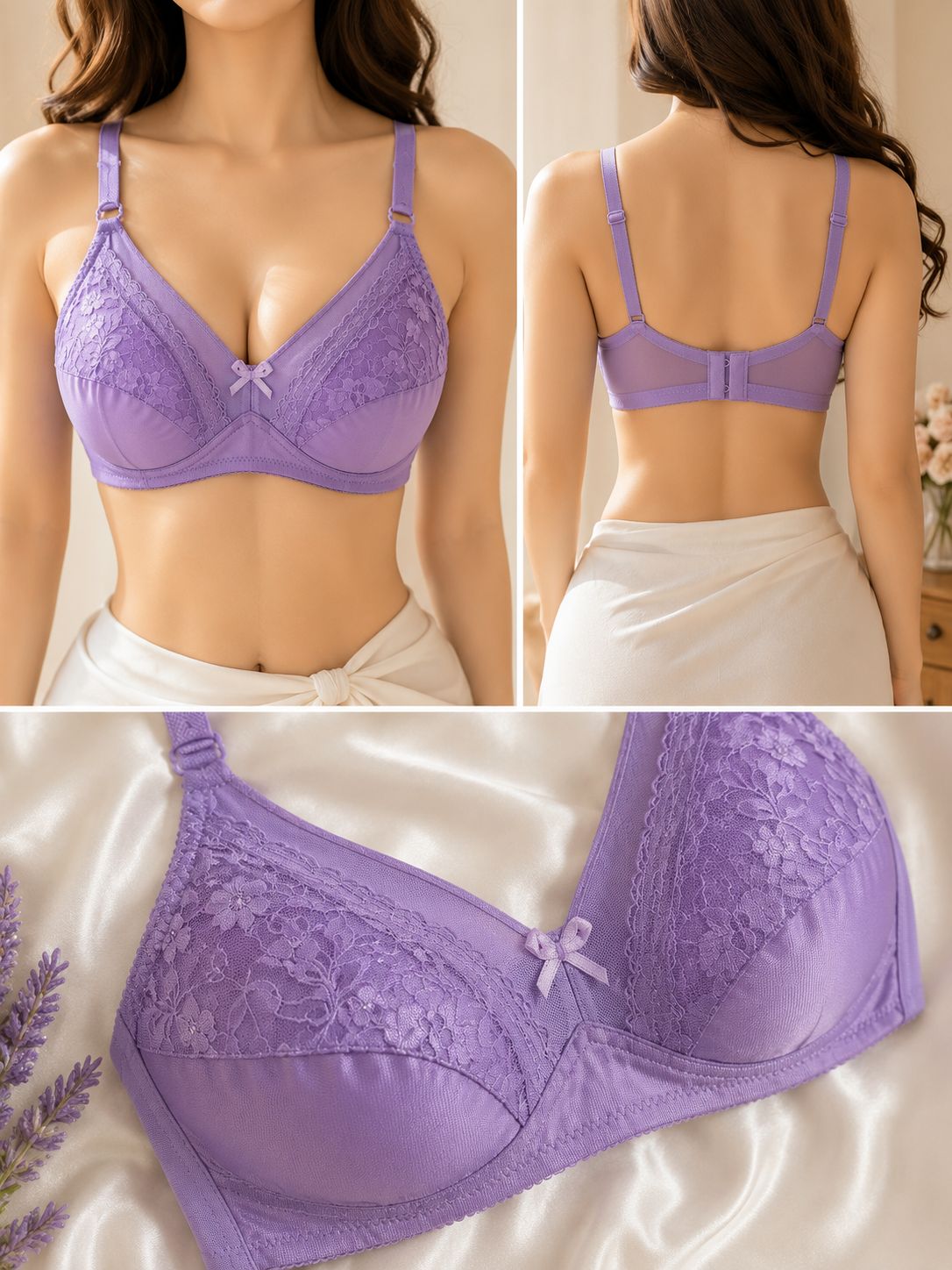 Lace Full Coverage Wireless Bra Soft Support Non-Padded Everyday Comfort