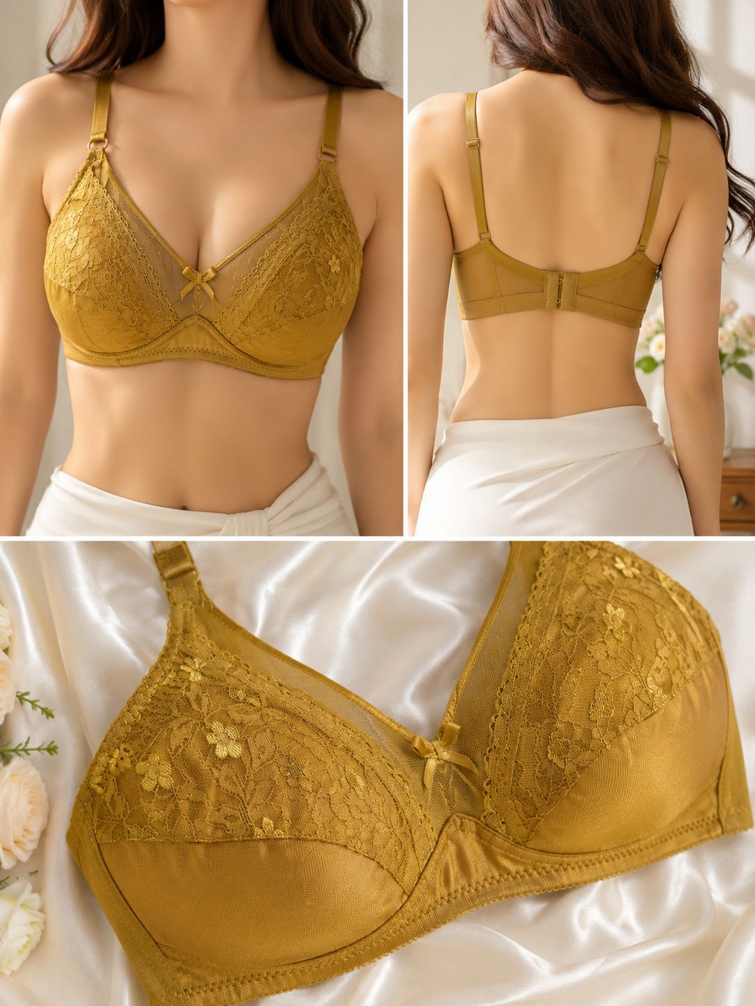 Lace Full Coverage Wireless Bra Soft Support Non-Padded Everyday Comfort